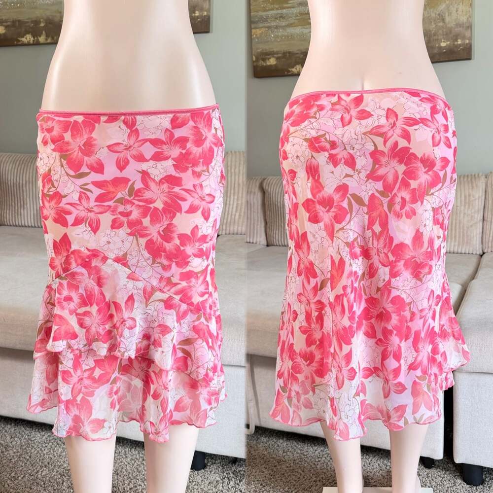 Wrapper Y2K Fairycore Pink Floral Ruffle Hem Skirt